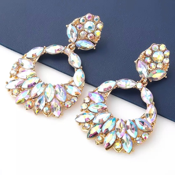 AB Swarovski Crystal Front Faced Hoops - Picture 1 of 1